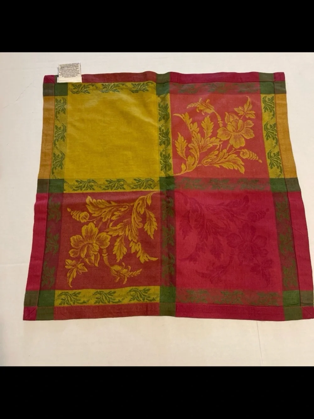 Williams-Sonoma Mustard Yellow and Burgundy Floral Napkins Set of 4 Linen Cotton